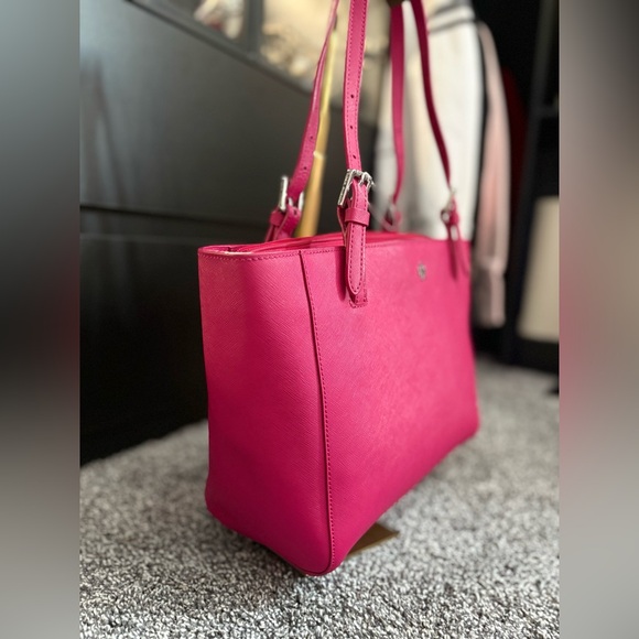Tory Burch Fuchsia Leather Tote with Logo Accent - Picture 12 of 13